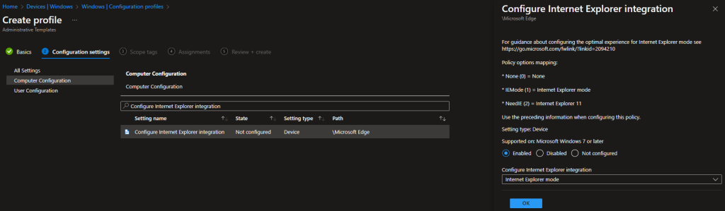 Configure Internet Explorer integration – IE Mode